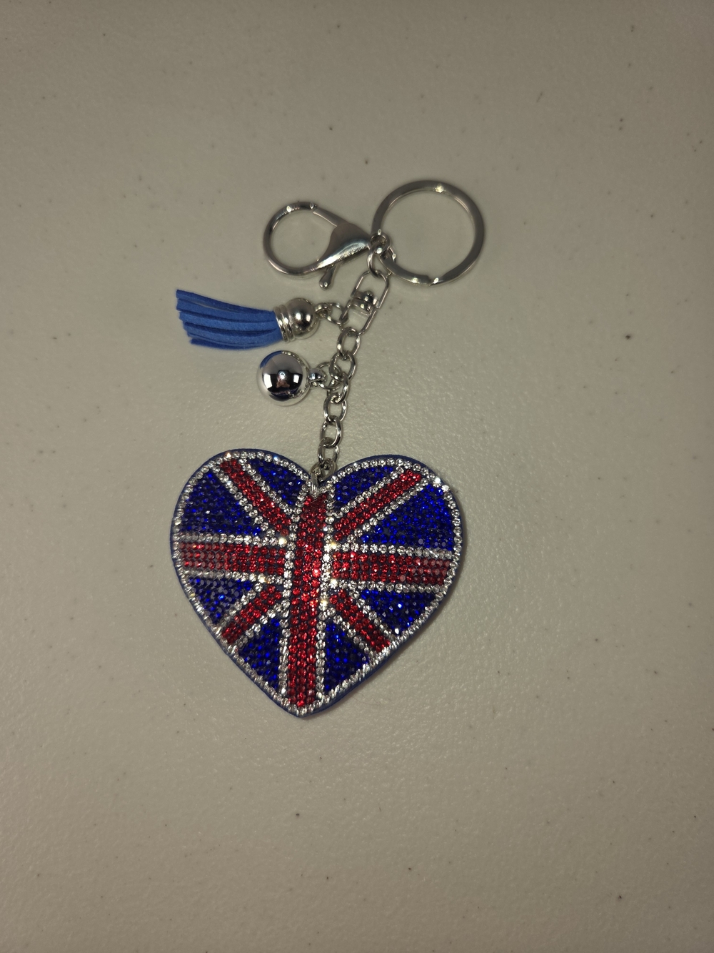 Shiny Rhinestone Union Flag Heart Keychain Handcart Pendant Bag Pendant